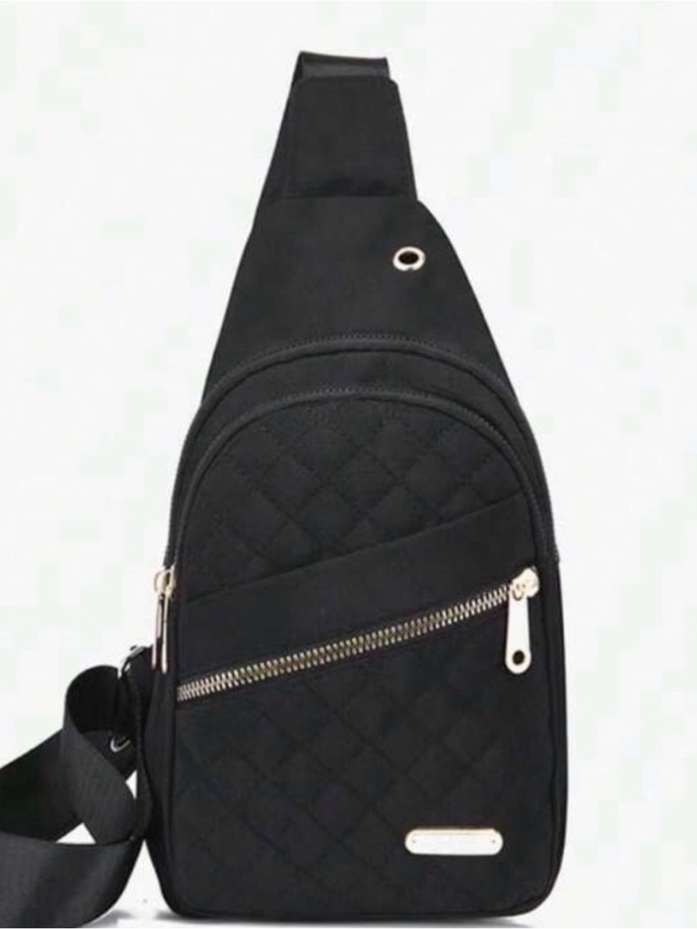 Quilted Black Crossbody Sling Bag with Diagonal Zip